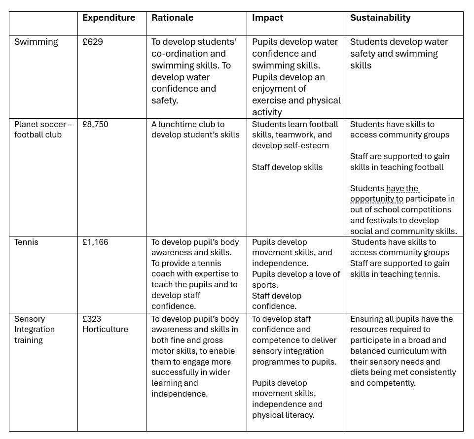 SportsPremium Table 2024 25
